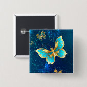 Golden Butterflies op een blauwe achtergrond Vierkante Button 5,1 Cm (Voorkant /achterkant)