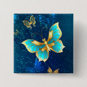 Golden Butterflies op een blauwe achtergrond Vierkante Button 5,1 Cm (Voorkant)