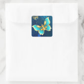Golden Butterflies op een blauwe achtergrond Vierkante Sticker (Tas)