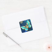 Golden Butterflies op een blauwe achtergrond Vierkante Sticker (Envelop)