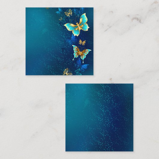 Golden Butterflies op een blauwe achtergrond Vierkante Visitekaartje (Voorkant / Achterkant)