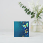 Golden Butterflies op een blauwe achtergrond Vierkante Visitekaartje (Staand voorkant)