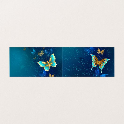 Golden Butterflies op een blauwe achtergrond Visitekaartje (Buitenkant ongevouwen)