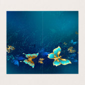 Golden Butterflies op een blauwe achtergrond Visitekaartje (Buitenkant ongevouwen)