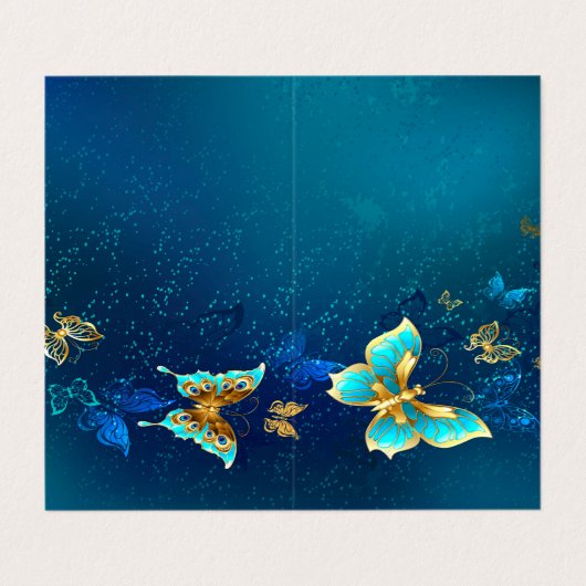 Golden Butterflies op een blauwe achtergrond Visitekaartje (Buitenkant ongevouwen)