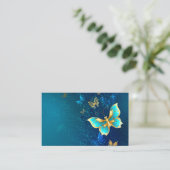 Golden Butterflies op een blauwe achtergrond Visitekaartje (Staand voorkant)