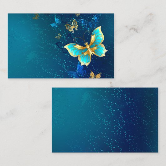 Golden Butterflies op een blauwe achtergrond Visitekaartje (Voorkant / Achterkant)