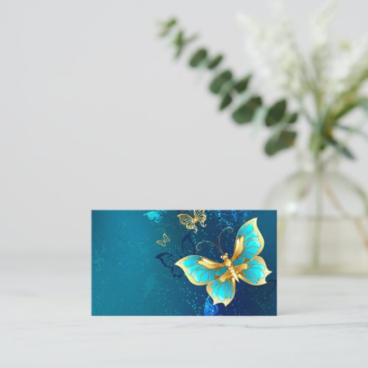 Golden Butterflies op een blauwe achtergrond Visitekaartje (Staand voorkant)