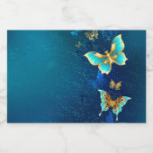 Golden Butterflies op een blauwe achtergrond Voedselcontainer Etiket (Enkel label)