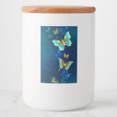 Golden Butterflies op een blauwe achtergrond Voedselcontainer Etiket (Voorkant)