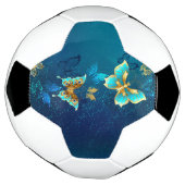 Golden Butterflies op een blauwe achtergrond Voetbal (Gedraaid)