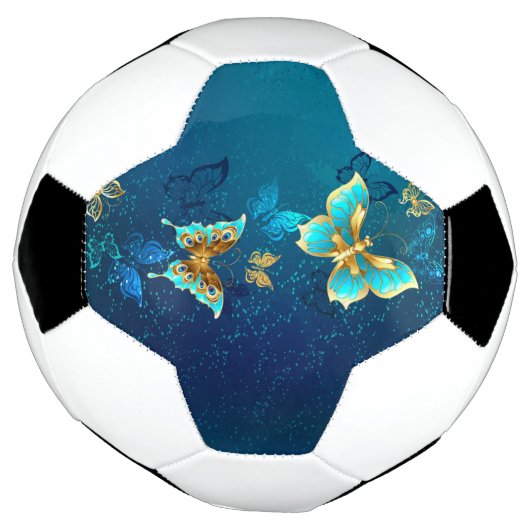 Golden Butterflies op een blauwe achtergrond Voetbal (Gedraaid)