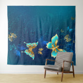 Golden Butterflies op een blauwe achtergrond Wandkleed (In Situ (horizontaal))