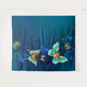 Golden Butterflies op een blauwe achtergrond Wandkleed (Voorkant (horizontaal))