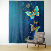 Golden Butterflies op een blauwe achtergrond Wandkleed (In situ)