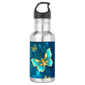 Golden Butterflies op een blauwe achtergrond Waterfles (Voorkant)