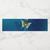 Golden Butterflies op een blauwe achtergrond Waterfles Etiket (Enkel label)