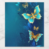 Golden Butterflies op een blauwe achtergrond Wijn Etiket (Enkel label)