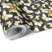 Golden butterflies Pattern 20.bw Black BG Cadeaupapier (Rol Hoek)