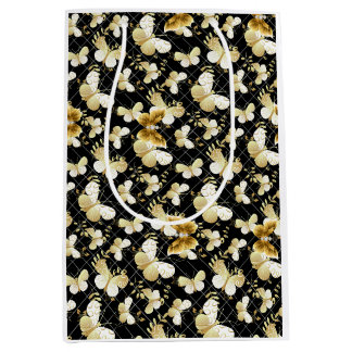 Golden butterflies Pattern 20.bw Black BG Medium Cadeauzakje