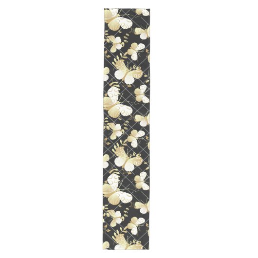 Golden butterflies Pattern 20.bw Black BG Medium Tafelloper (Voorkant)
