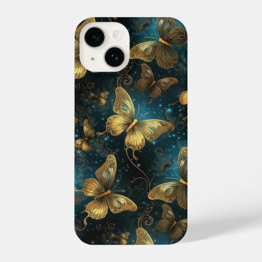 Golden Butterflies Slim Fit iPhone 14 Hoesje (Achterkant)