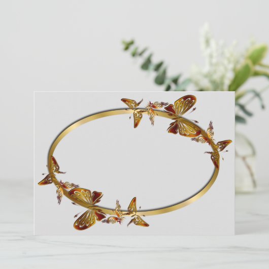 Golden Butterflies Uitnodiging (Staand voorkant)
