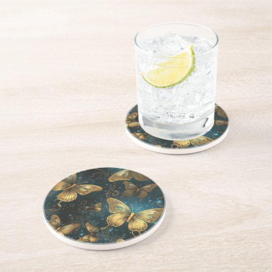 Golden Butterflies Zandsteen Onderzetter (Zijkant)