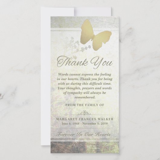 Golden Butterfly Bedankt voor je sympathiekaart (Voorkant)