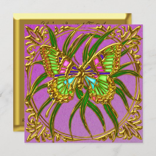 Golden Butterfly Birthday Party Invitations Kaart (Voorkant / Achterkant)