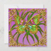 Golden Butterfly Birthday Party Invitations Kaart (Voorkant)