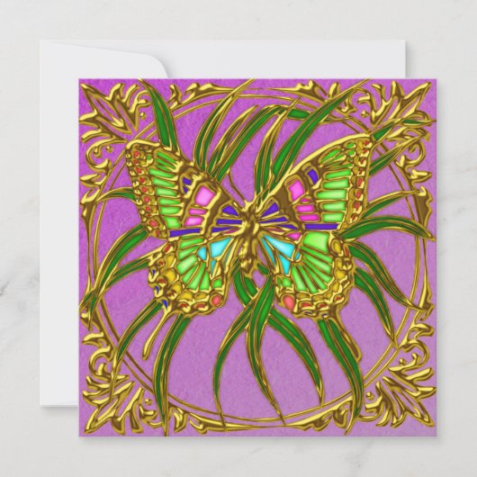 Golden Butterfly Birthday Party Invitations Kaart (Voorkant)
