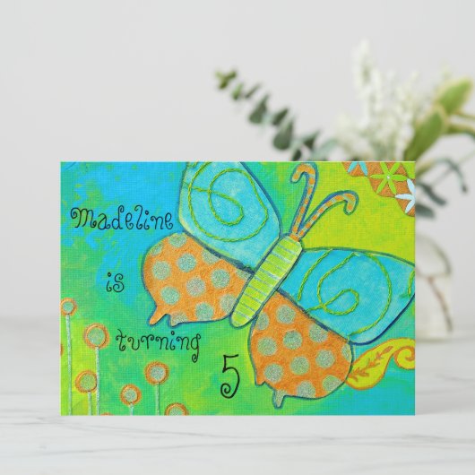 Golden Butterfly Birthday Uitnodiging (Staand voorkant)