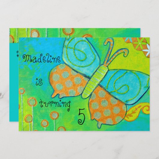 Golden Butterfly Birthday Uitnodiging (Voorkant / Achterkant)