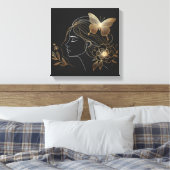 Golden Butterfly Crown on Feminine Profile Canvas Afdruk (Insitu (Slaapkamer))