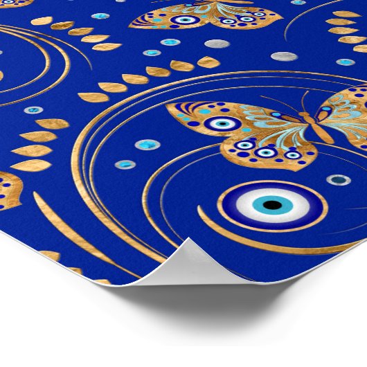 Golden Butterfly Evil Eye Patroon Poster (Hoek)