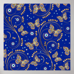 Golden Butterfly Evil Eye Patroon Poster