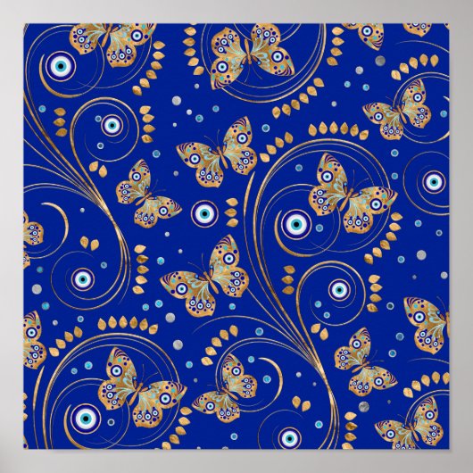 Golden Butterfly Evil Eye Patroon Poster (Voorkant)
