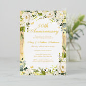 Golden Butterfly Floral 50ste bruiloft Jubileum Folie Uitnodiging (Staand Voorkant)