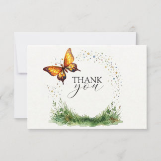 Golden Butterfly in a Magical Meadow Bedankkaart