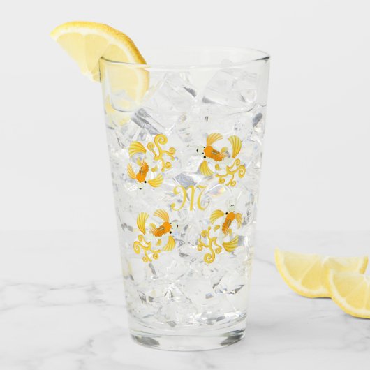 Golden Butterfly Koi Monogram Glas (Voorkant ijs)
