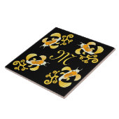 Golden Butterfly Koi Monogram Tegeltje (Zijkant)
