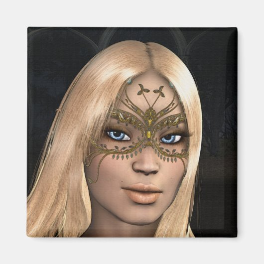 Golden Butterfly Masked Fairy Fantasy Magnet (Voorkant)