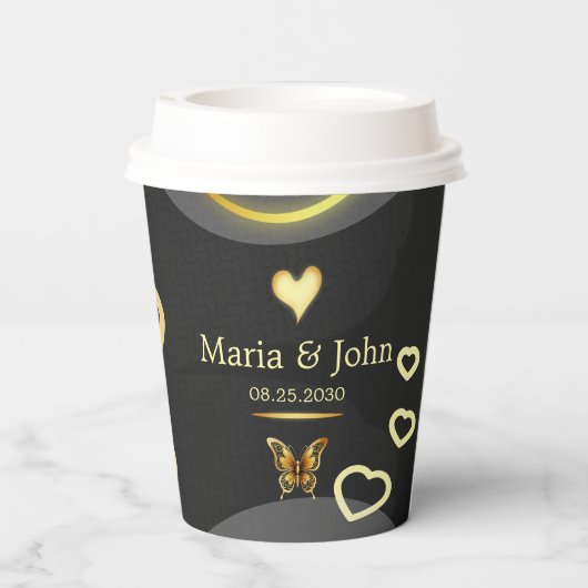 Golden Butterfly Paper Borden Papieren Bekers (Achterkant)