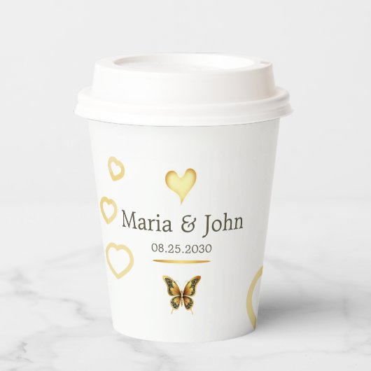 Golden Butterfly Paper Borden Papieren Bekers (Voorkant)