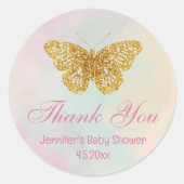 Golden Butterfly Pink baby shower Bedankt Leuk Ronde Sticker (Voorkant)