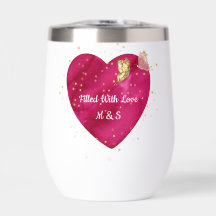 Golden Butterfly Pink Heart Valentine Wine Tumbler