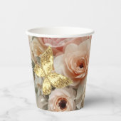 Golden Butterfly Rococo Rose Galentine Garden Papieren Bekers (Voorkant)