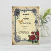 Golden Butterfly Rozen Steampunk Vintage Wedding Kaart (Staand voorkant)