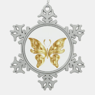 GOLDEN BUTTERFLY SNOWFLAKE PEWTER CHRISTMAS ORNAME TIN SNEEUWVLOK ORNAMENT